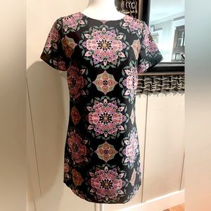 J. Crew Navy Blue & Multi-Color Moroccan Print Short Sleeve Shift Dress EUC 2P